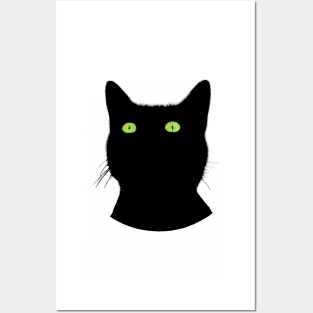 Black Cat with Green Eyes Posters and Art